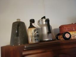 TRACTOR COOKIE JAR, MISSISSIPPI BEER BOTTLES, AND METAL CONTAINERS