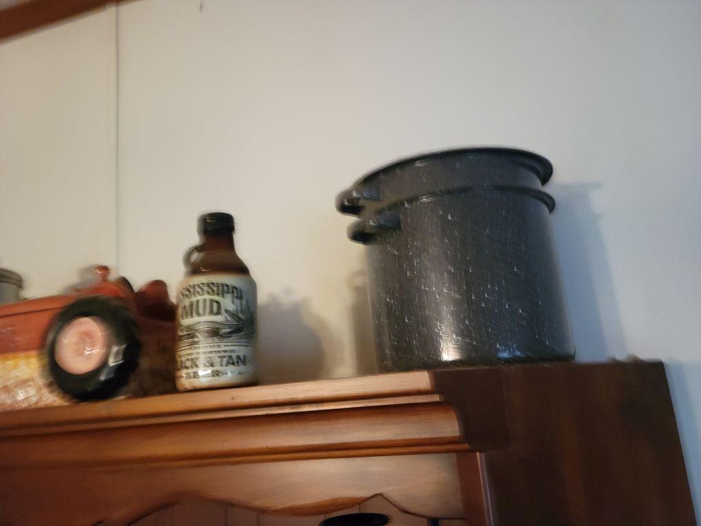 TRACTOR COOKIE JAR, MISSISSIPPI BEER BOTTLES, AND METAL CONTAINERS
