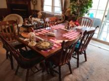 WOODEN DINING ROOM TABLE WITH 4 MATCHING CHAIRS, 2 WOODEN NONNMATCHING CHAI