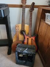 TWO ACOUSTIC GUITARS, ELECTRIC GUITAR WITH AMP