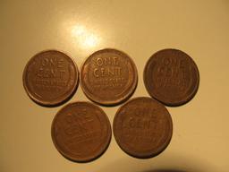 US Coins: 5x1929 Wheat Pennies