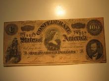 1864 Civil War Confederate States of American $100 Dollar Currency Richmond