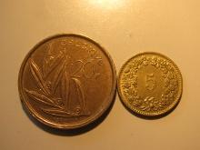 Foreign Coins: 1982 Belgium 20 Francs &  Switzerland 5 Rappene