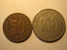 Foreign Coins: Yugoslavia 1965 50 & 1987 1009 Dinara