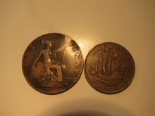 Foreign Coins: Great Britain 1912 Penny & 1955 1/2 Penny