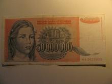 Foreign Currency: 1992 Yugoslavia 50 Million Dinara