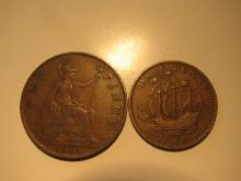 Foreign Coins: Great Britain 1930 Penny & 1940 (WWII)  1/2 Penny