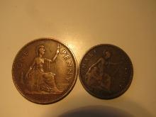 Foreign Coins: Great Britain 1937 Penny & 1925 1/2 Penny
