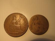 Foreign Coins: Great Britain 1962 Penny & 1920 1/2 Penny