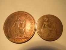 Foreign Coins: Great Britain 1963 Penny & 1919 1/2 Penny