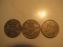 Foreign Coins: 1947, 50 & 54 Great Britain 6 Pences