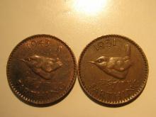 Foreign Coins: 1943 (WWII) & 1951 Great Britain Farthings