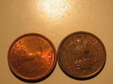 Foreign Coins: India 1950 & 1954 1 Pices