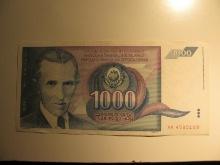 Foreign Currency: 1991 Yugoslavia 1,000 Dinara