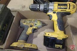 DeWalt 18v cordless drill, drill, impact driver, charger, and (2) 18v batteries