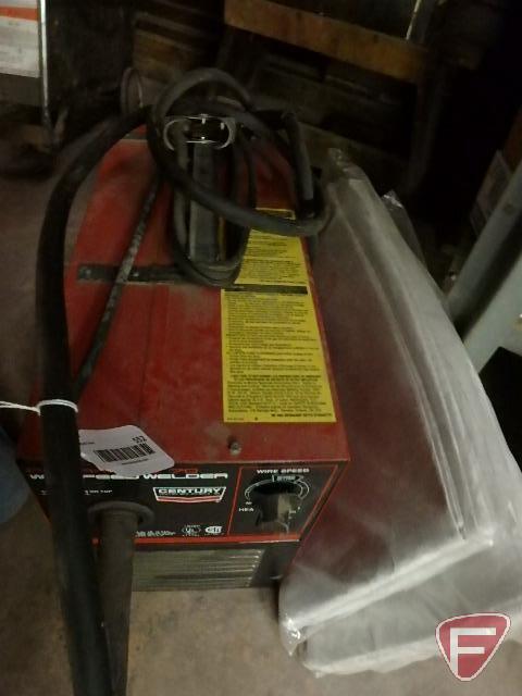 Sears and Robuck Craftsman 220V stick welder on cart with helmet and welding blankets