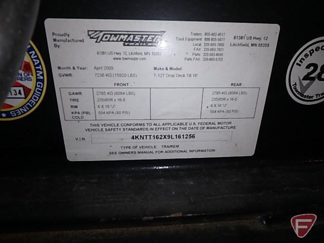 2009 TowMaster 16' Drop Deck Tilt Tandem Axle Trailer Vin: 4KNTT162X9L161256