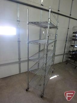Metro style racking/shelving on casters: (4) uprights 76inH, (5) shelves 48inX18in, (6) back braces