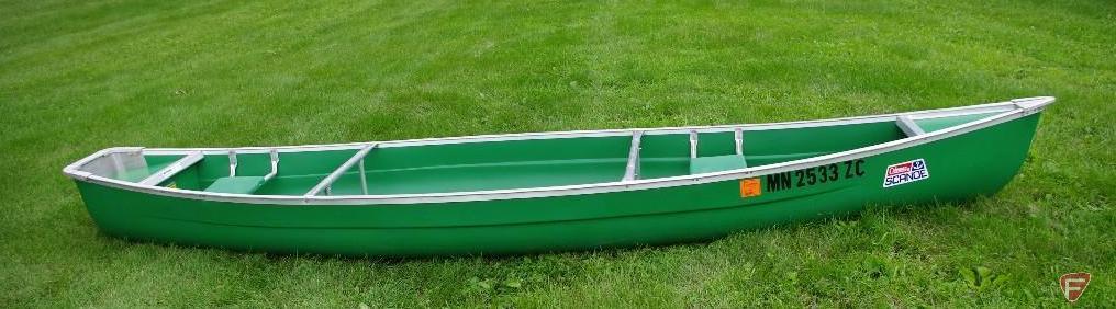 1982 Coleman Scanoe canoe, 16 ft., built in square transom