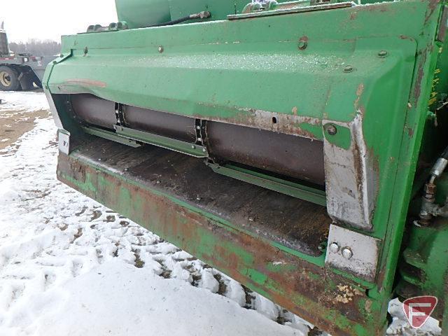 1992 John Deere 9600 combine with flared tank extension, 520/85R42 rubber and duals, 14.9x24 rears