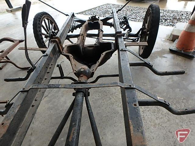 Model TT truck chassis frame, wood spoke wheels