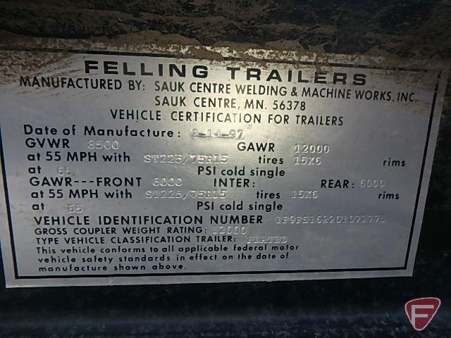 1997 Felling FT-10E skid loader trailer, VIN#1F9FS1622U1072775