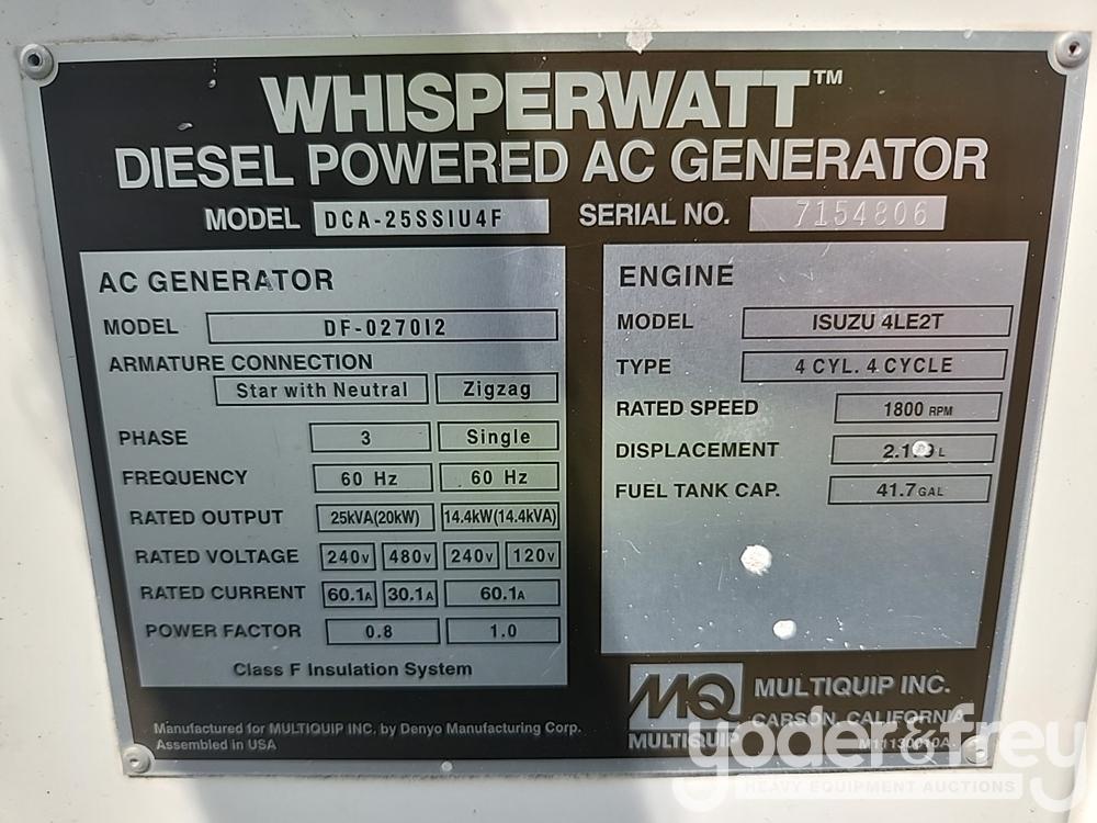2018 Multiquip DCA25SSIU4F 25KW Generator