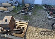 (1) PALLET PTO PUMPS W. TANKS, (1) PALLET OF MISC TRAILER & TRUCK HITCHES,