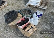 PALLET OF CABLE, HEADLIGHTS, BATTERY CABLE, DEF FLUID & MISC