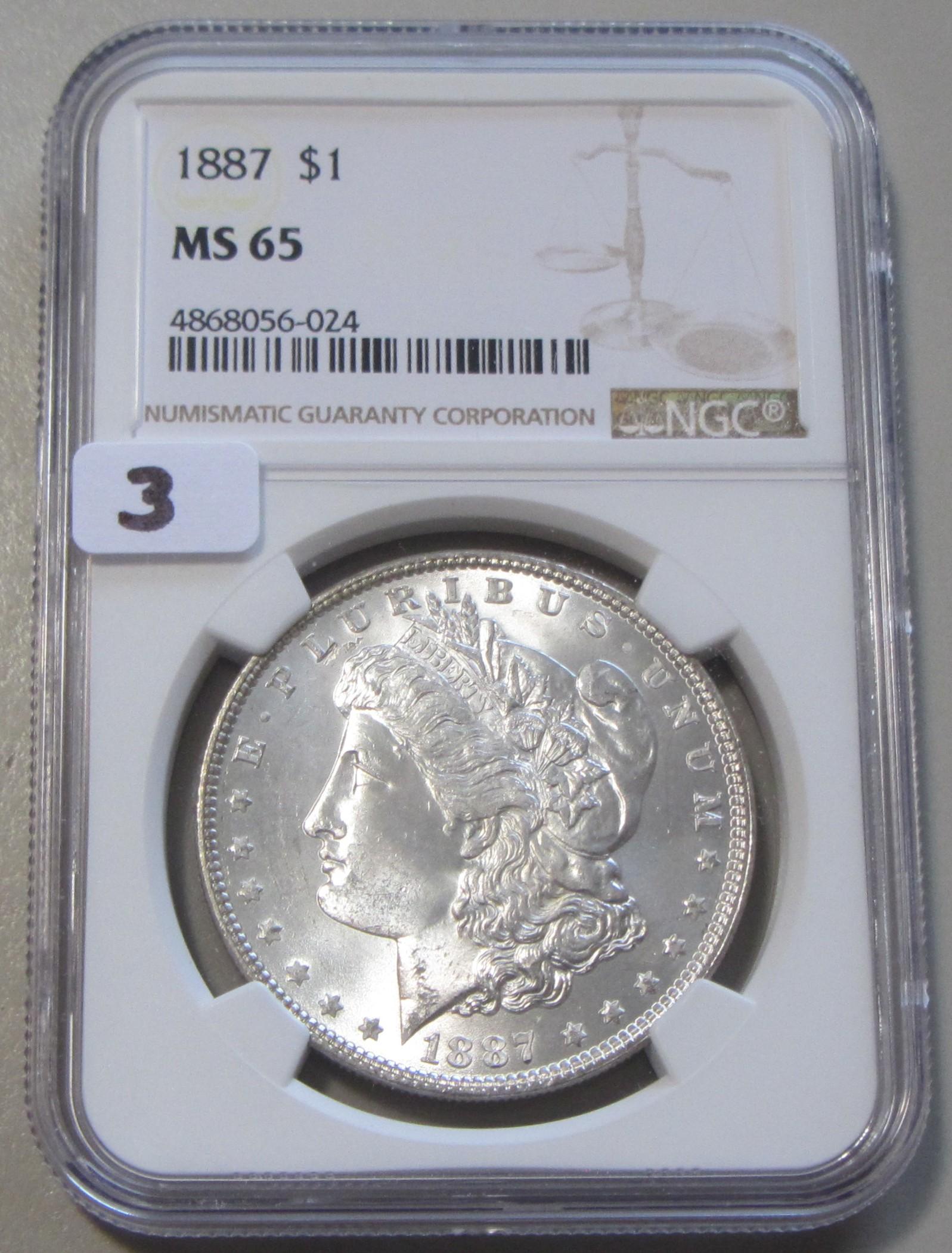 $1 1887 GEM NGC MS 65 MORGAN