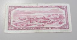 HIGH DENOMINATION $1,000 BILL BANK OF CANADA 1954 SERIES TAPE OVER TEAR