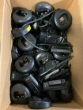 LOT OF ASSORTED MOTOROLA WALKIE-TALKIES, BATTERIES, AND CHARGER BASES