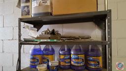 Metal Shelving Unit and All Contents in Garage - Windshield Wash; 20W-50 Motor Oil; Other Misc Auto
