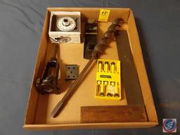 Vintage Wooden Square, Vintage Wood Plane, Vintage Hollow Auger attaches to Brace, Vintage Drill