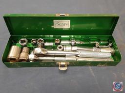 Sears Rachet/Socket Set in Metal Case, Vintage Sideways Ratcheting Screwdriver Tool Kit in Plastic