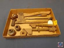 Vintage parts for wooden Plow Plane, Vintage Auger Hole Maker, Vintage Hatchet