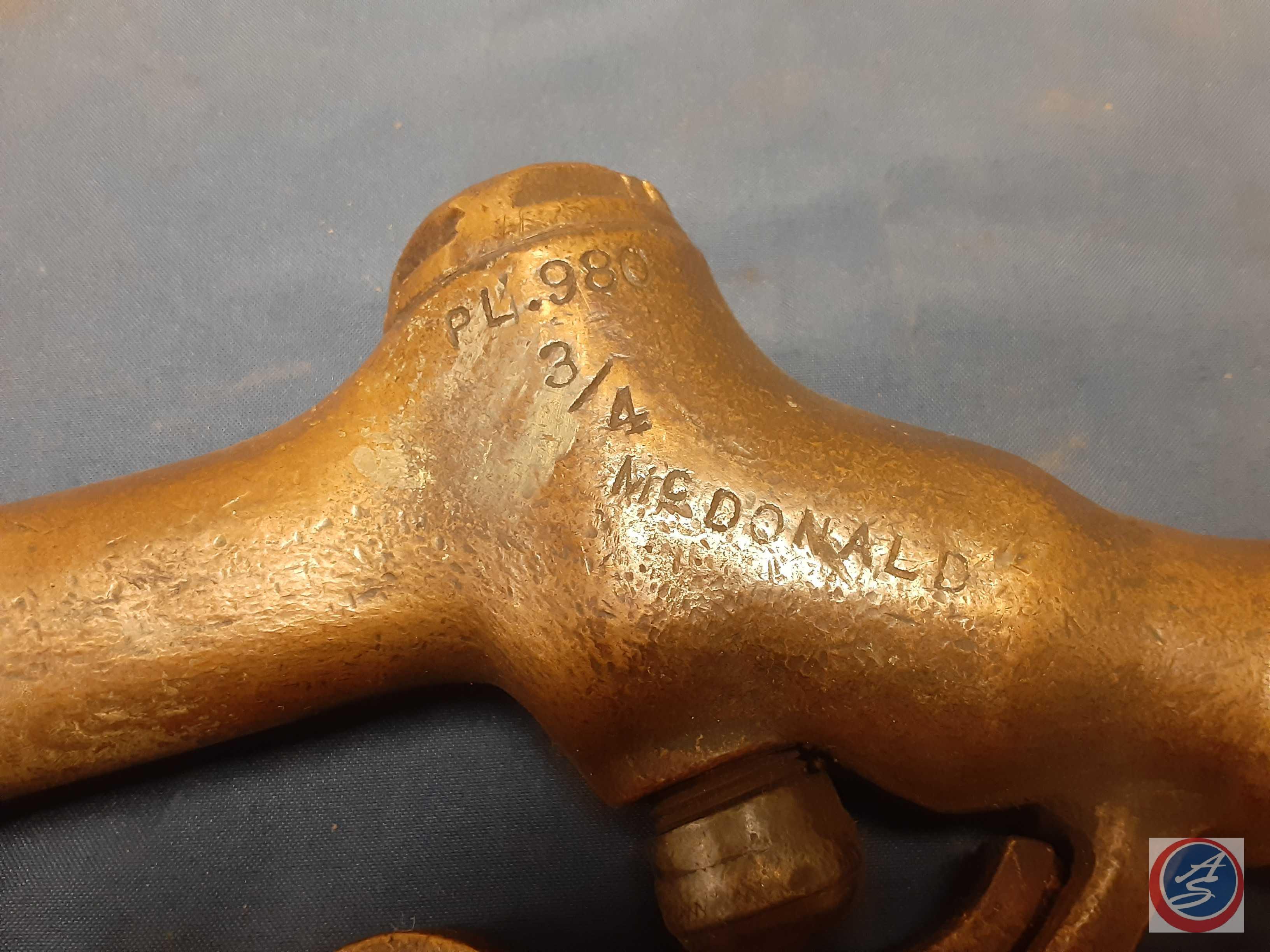 Buckeye Brass Gas Pump Nozzle pat. May 18, 1926, McDonald Brass Gas Pump Nozzle PL.980 3/4 Dubuque