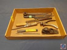 Vintage Hand Plane, Chisel, Metal File, Vintage Saw Set, Hack Saw, Vintage Wood Handle Screwdriver