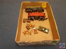 Santa Fe Toy Engine, Reading Toy Caboose, Army Toy Car