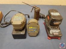 Vintage Pump Oiler Can, (2) American Gardner 18v Batteries w/Charger, (1) Craftsman 18v Battery