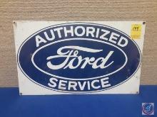 VIntage Embossed Authorized Ford Service Metal Sign - 18in. x 11in.