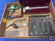 Mini Hobby Vise, Vintage Hand Vise, Dial Calipers, Turning Tool Set, Outside Micrometer