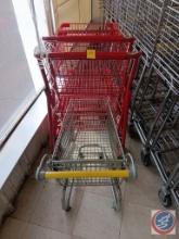 Child's Shopping Cart and (2) Small Red Shopping Carts