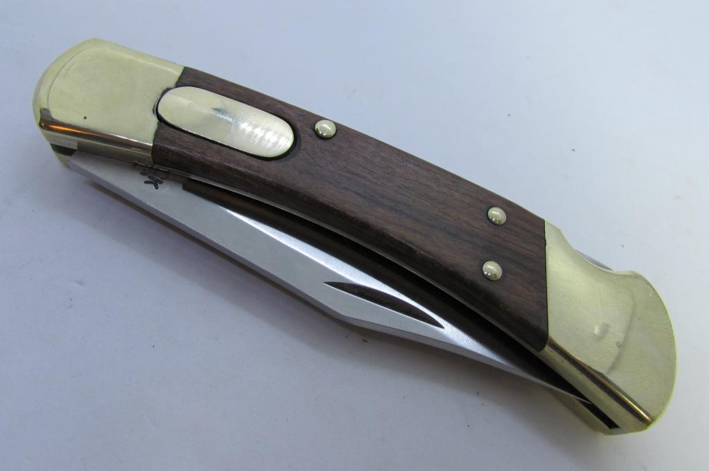 BUCK 110 SWITCHBLADE POCKET KNIFE WOOD SCALES AUTO
