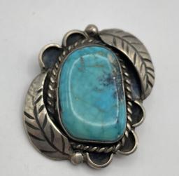 SIGNED CSC TC STERLING TURQUOISE PIN PENDANT