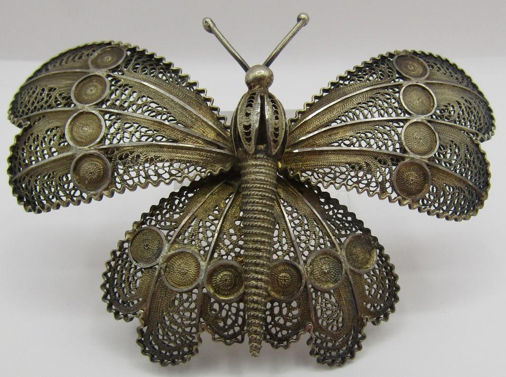 WOW!! 3" FILIGREE BUTTERFLY PIN GOLD ON STERLING