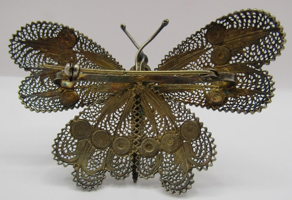 WOW!! 3" FILIGREE BUTTERFLY PIN GOLD ON STERLING