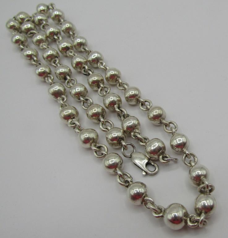 24" BEAD NECKLACE 8MM STERLING SILVER 51.4 GRAMS