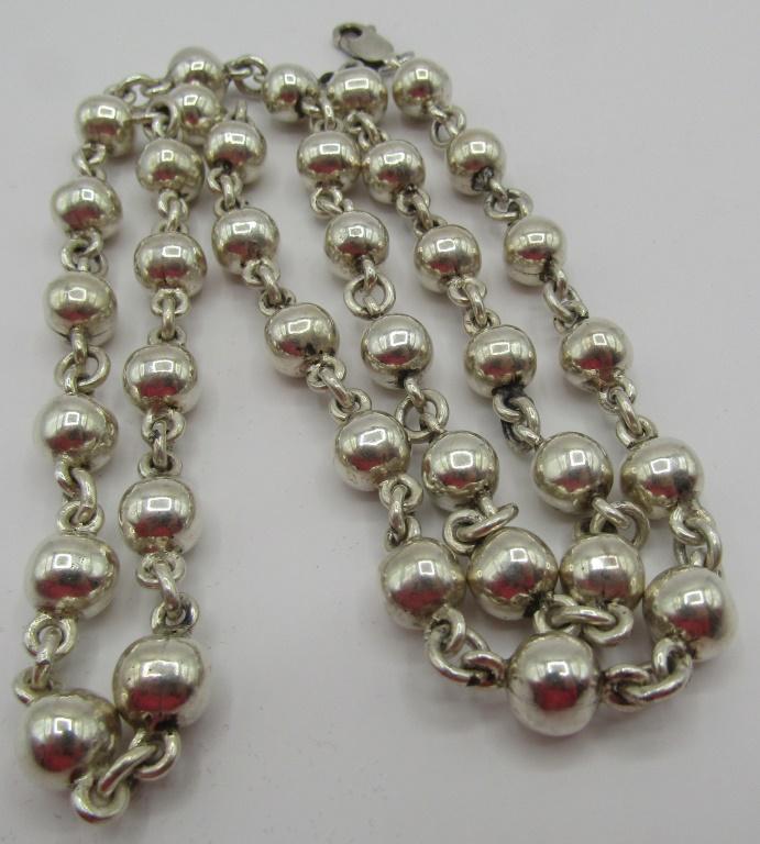 24" BEAD NECKLACE 8MM STERLING SILVER 51.4 GRAMS