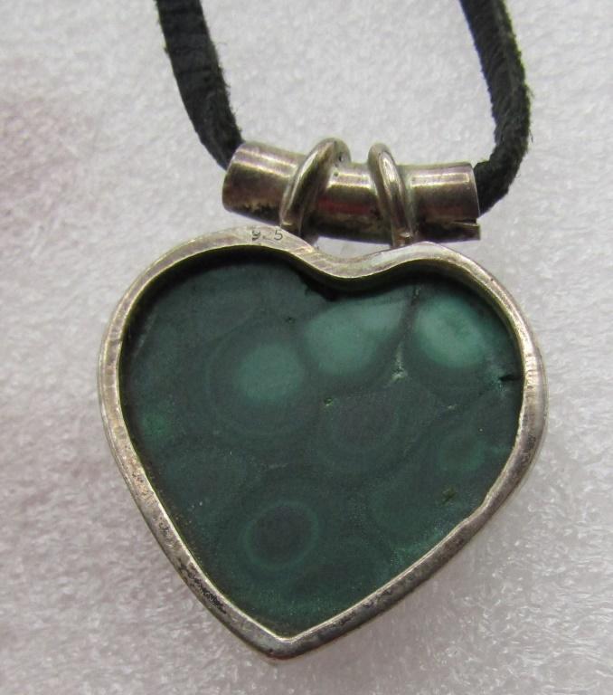 MALACHITE & STERLING SILVER NECKLACE 30" SUEDE